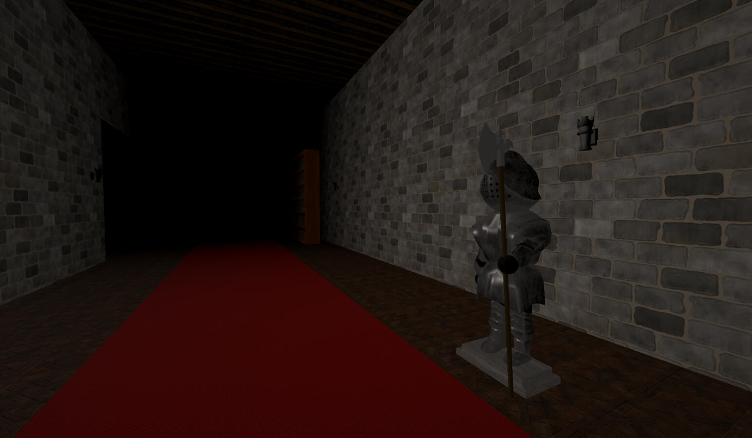 A dangerous hallway with a set of armor